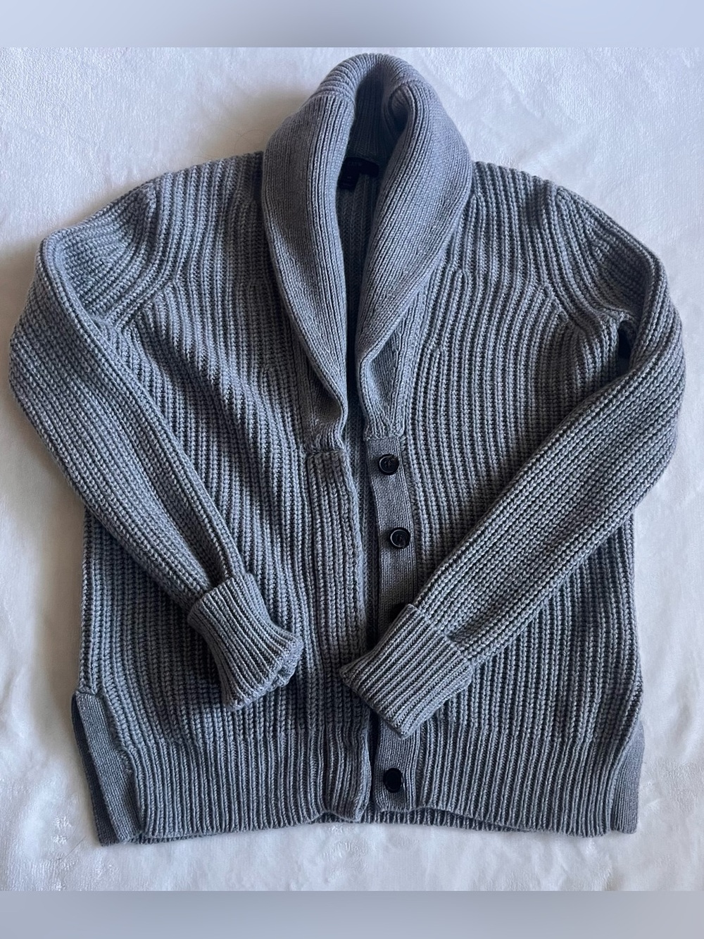 J. Crew Women’s Merino Wool Chunky Shawl-Collar Ribbed Knit Cardigan - Gray